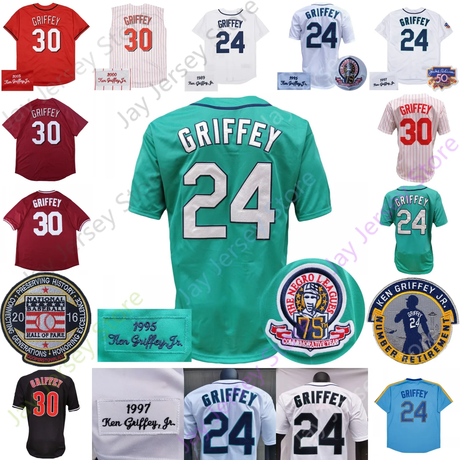 Ken Griffey Jr Jersey 1995 1997 Vintage Baseball Hall Of Fame Home Away Green White Cream Pullover Button