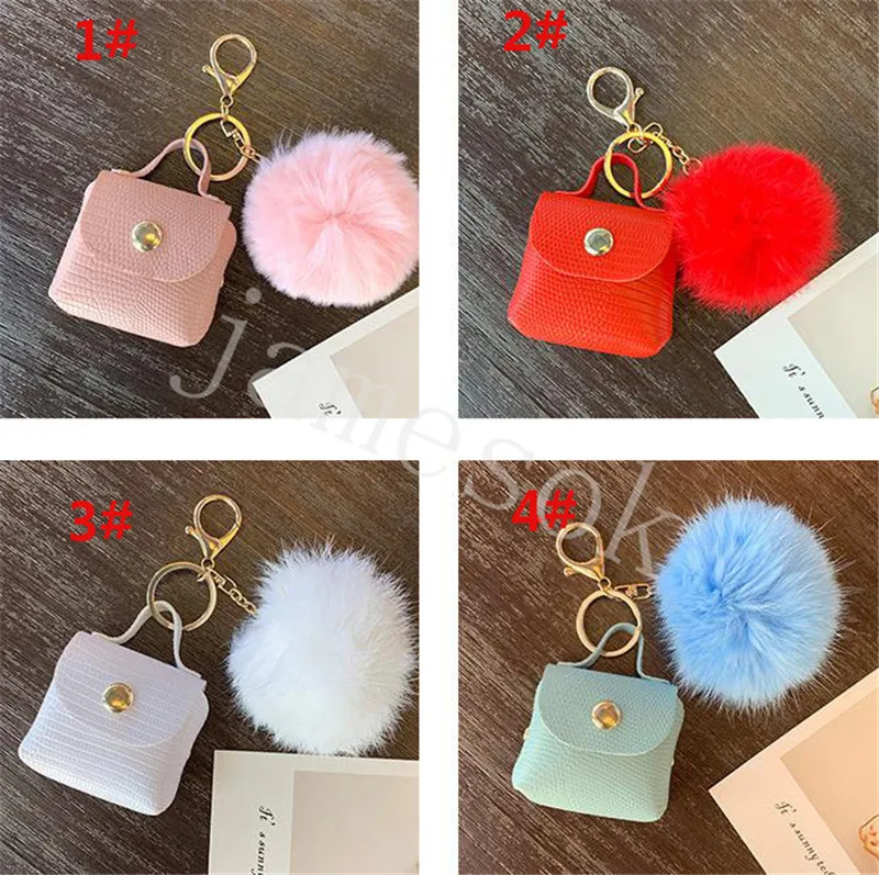 Porte-clés boule de cheveux en cuir PU, support pour écouteurs, accessoires de sac à dos à la mode, pendentif, Mini sac DF147