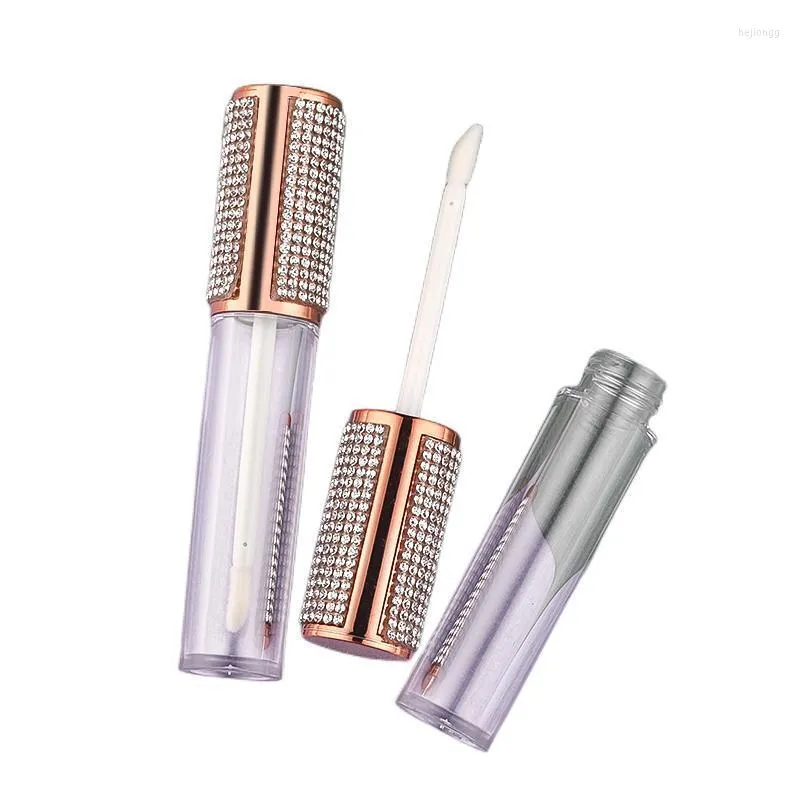 Bouteilles de stockage 5ml Or Rose Tubes de brillant à lèvres ronds Récipients vides transparents Lipgloss Cosmetic DIY Pearl Diamond Tube