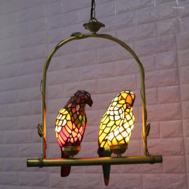 Pendelleuchten Doppelkopf-Papagei-Lampe im nordamerikanischen Stil Bar Cafe Dekorative Gehweg Eisen Retro-Kronleuchter