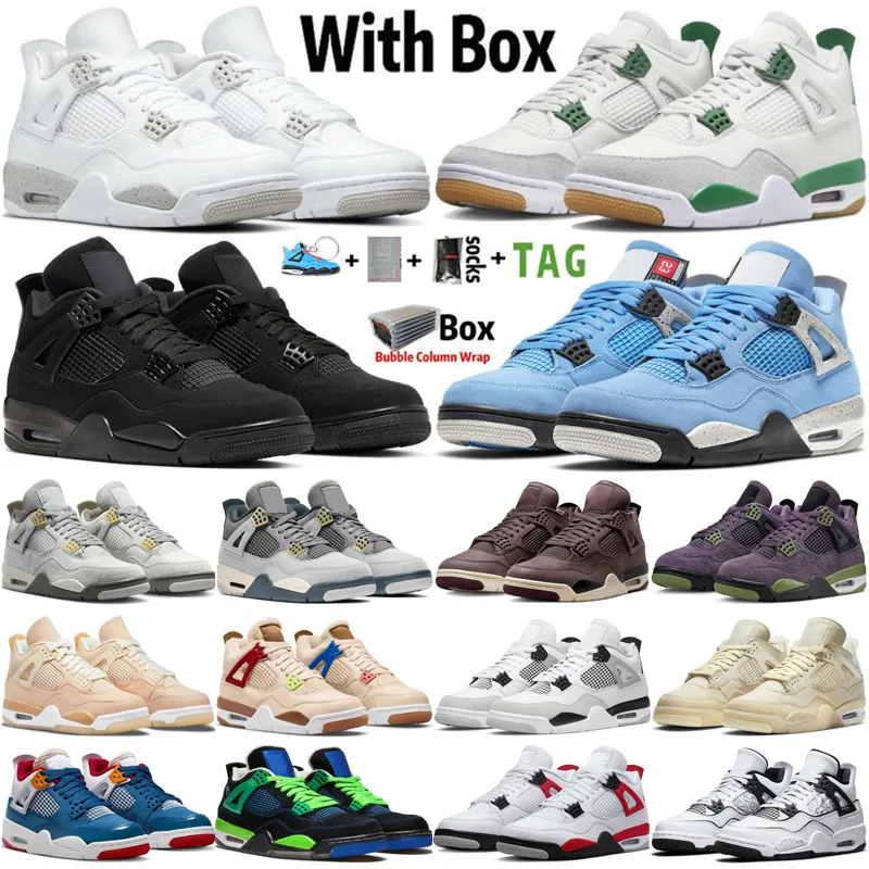 Avec la boîte factory_footwear Jumpman 4 Chaussures de basket-ball pour hommes Femmes 4s Pine Green University Blue Black Cat White Oreo Red Cement Sail Bred Baskets pour hommes Baskets de sport