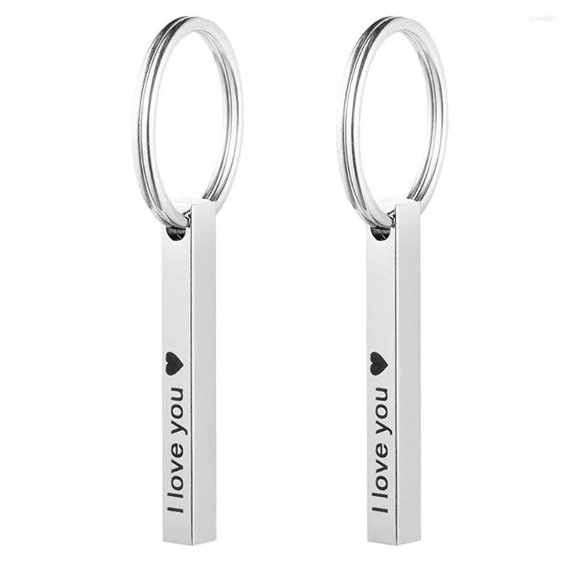 Keychains Stainless Steel Mirror Polish Rectangle Bar Keychain Engraved I Love You For Lovers' Couple Gift Key Ring Jewelry