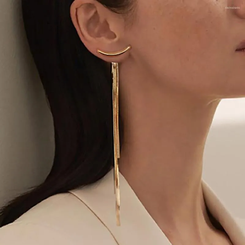 Dangle Earrings Vintage Long Thread Tassel Glossy Ar Bar Drop For Women Gold Color Geometric Korean Fashion Jewelry Hanging Pendientes