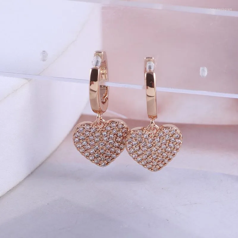 Hoop Earrings European And American Jewelry Wholesale Retro Sweet Pink Love Micro-Inlaid Peach Heart