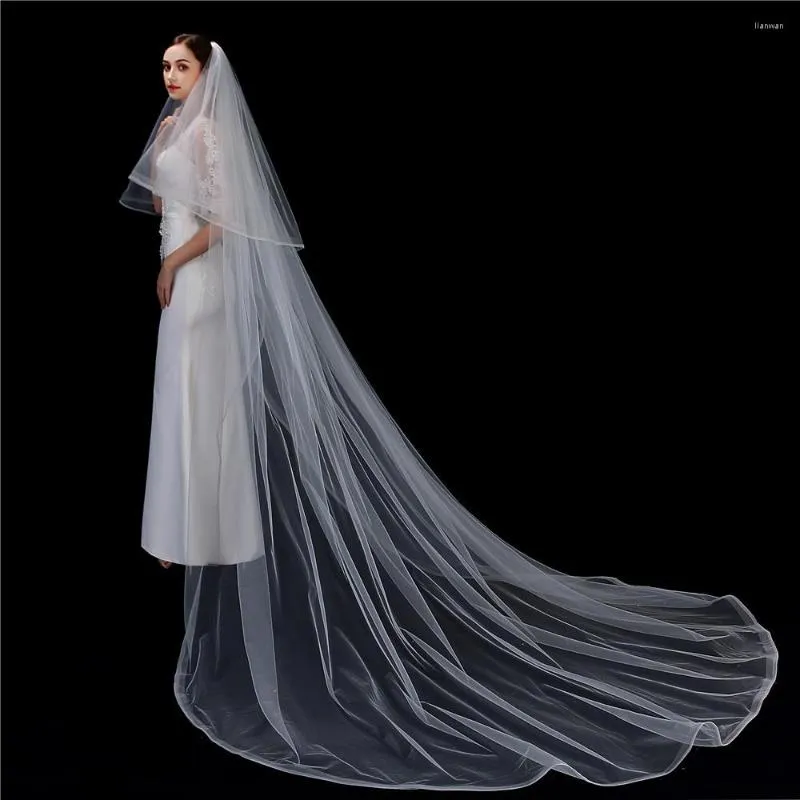 Bridal Welles 2023 White/Ivory Wedding Long z grzebieniem prosta dwuwarstwowa długość katedry miękka tiulowe akcesoria do włosów