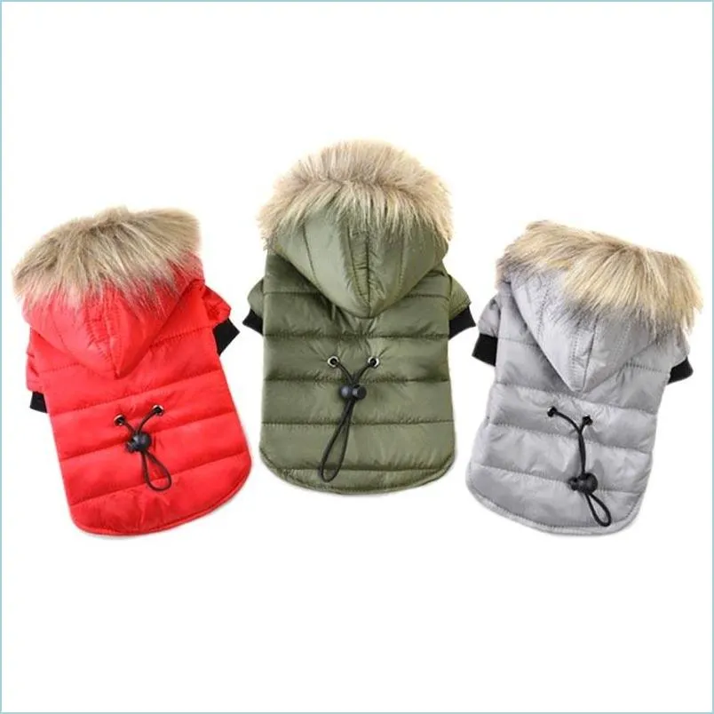 Dog Apparel Pet Coat Winter Warm Small Clothes For Soft Fur Hood Puppy Down Jacket Clothing 5 Sizes Drop Delivery Home Garden Supplie Dhjqt