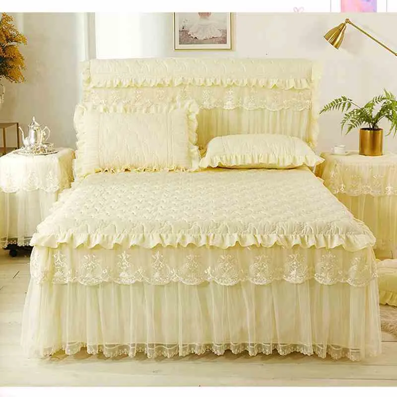 Кровать юбка корейская кружевная постельное белье толсто постельные принадлежности постельные принадлежности для принцессы бежевые постельные принадлежности хлопковые наволоты 230330
