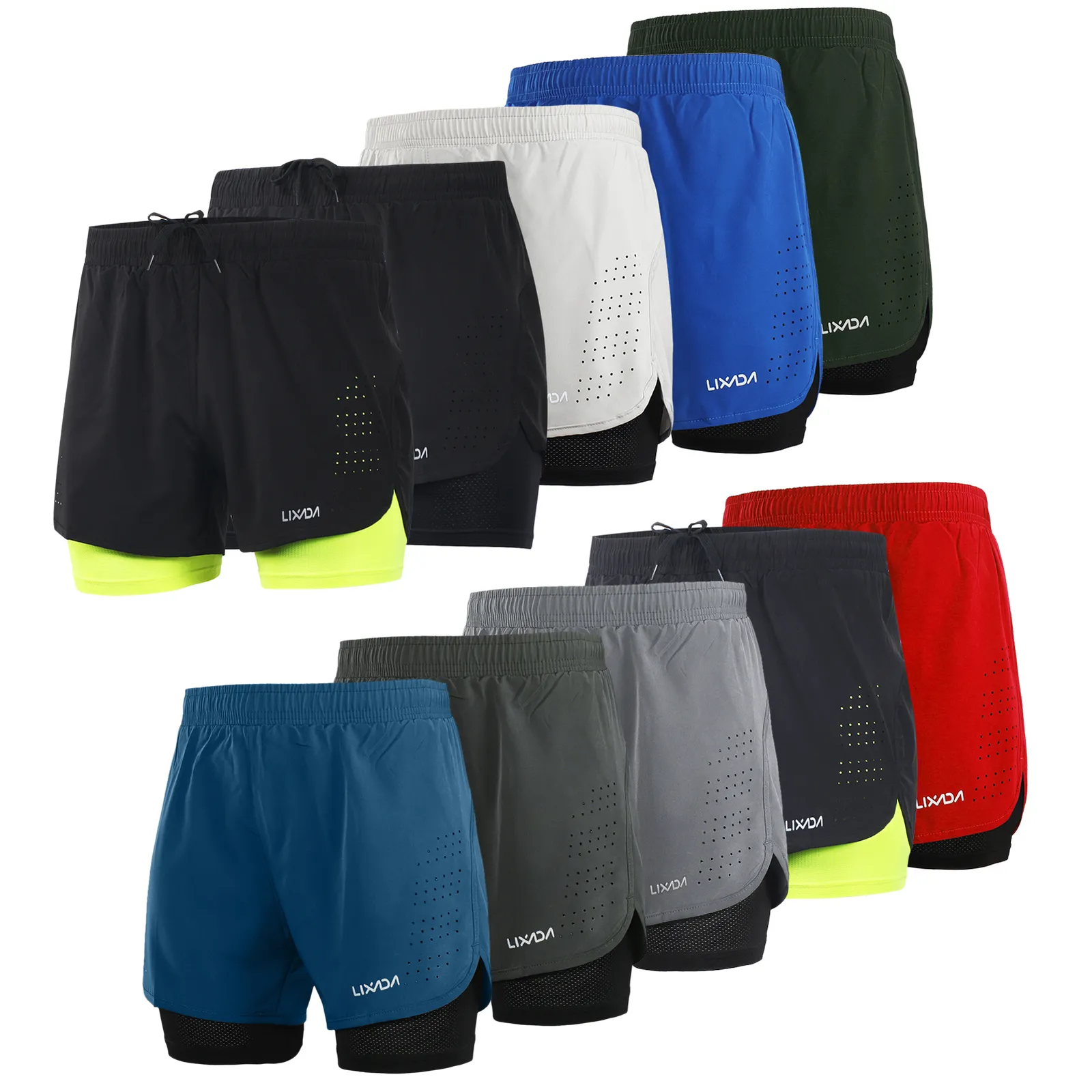 Men's Shorts Lixada Men's 2-in-1 Running Shorts Quick Dry Breathable Active Training Exercise Jogging Bike Shorts with Longer Lining 230330