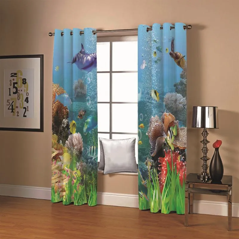 Curtain & Drapes 3D Blackout Underwater World Curtains For Lving Room Bedroom Thick Silk Window Children's Cortinas Para La Sala