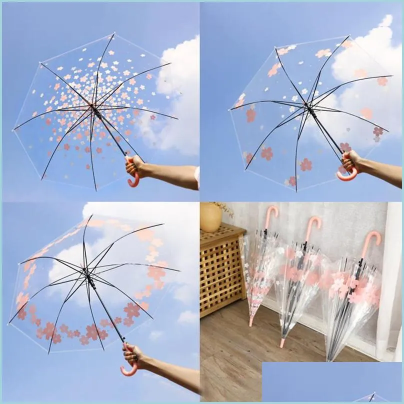 Parapluies Transparent Coupe-Vent Long Manche Parapluie Lettres De Fleurs Claires Imprimé Peo Pluie Pour Fille Drop Delivery Maison Jardin Househ Dhg6I