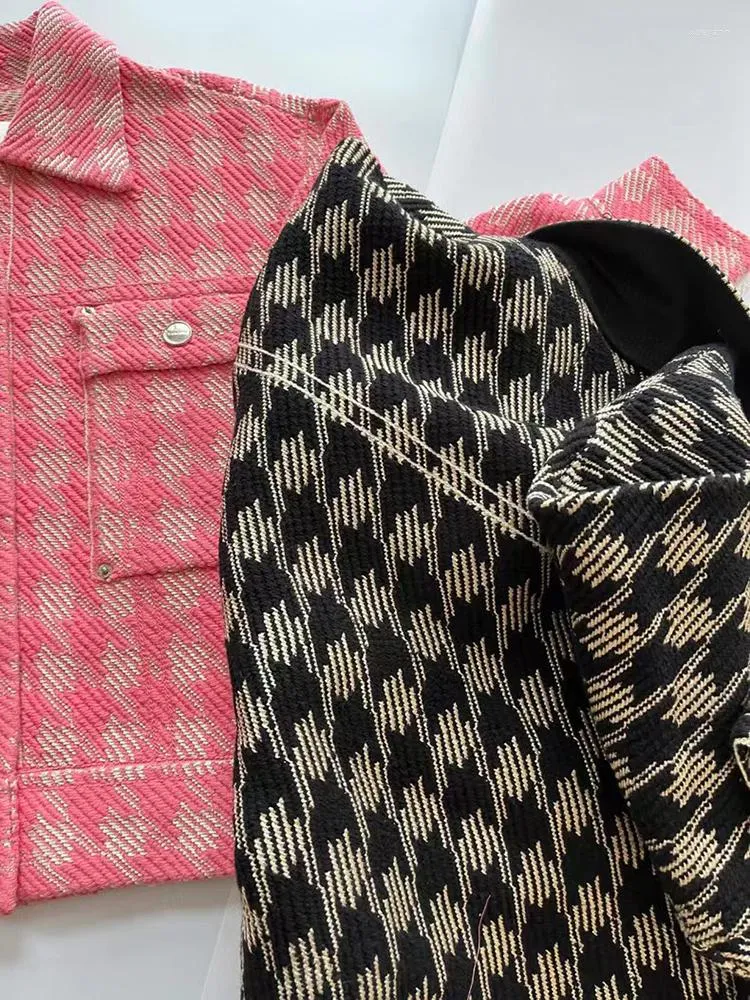 Damen Strick Frühling Lässige Strickjacke Damenmode Houndstooth Polokragen Jacken Damen Strickoberteile