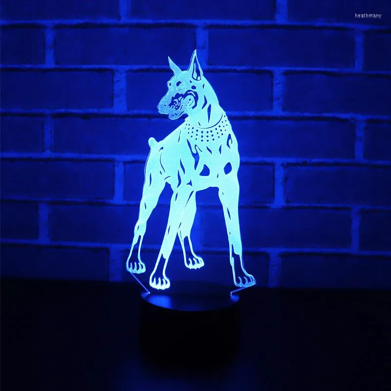 Nattljus 3D LED -ljusstativ Doberman Pinscher Dog med 7 färger för hemdekorationslampa Fantastisk visualisering Optisk