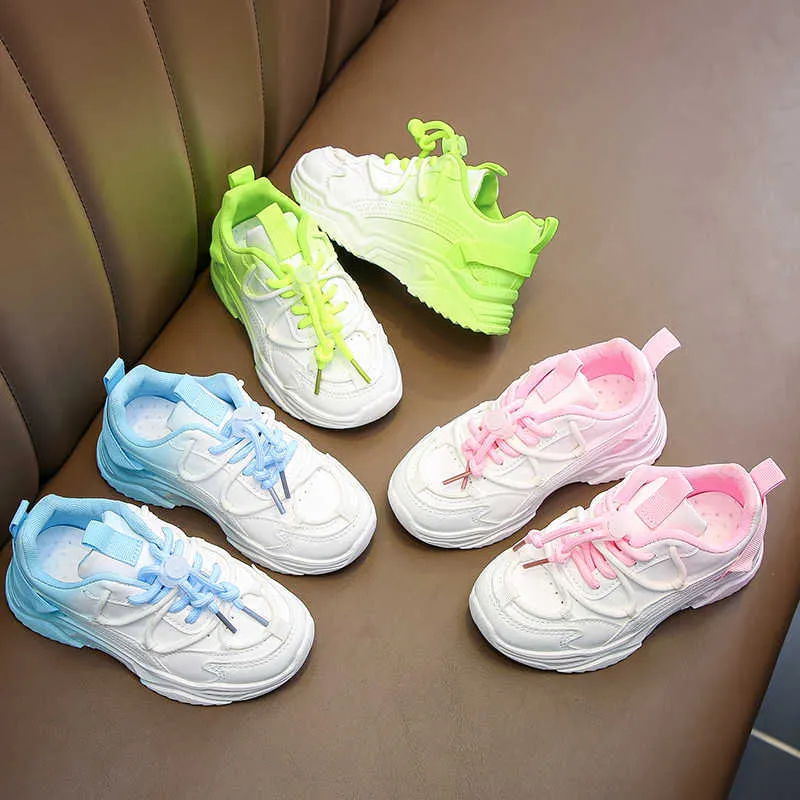 Athletic Outdoor Children Sneakers Colorful Four Season Pu Leather Trendy Kids Casual Shoes Running Sporty 26-36 Breattable Boys Girls Trainers W0329