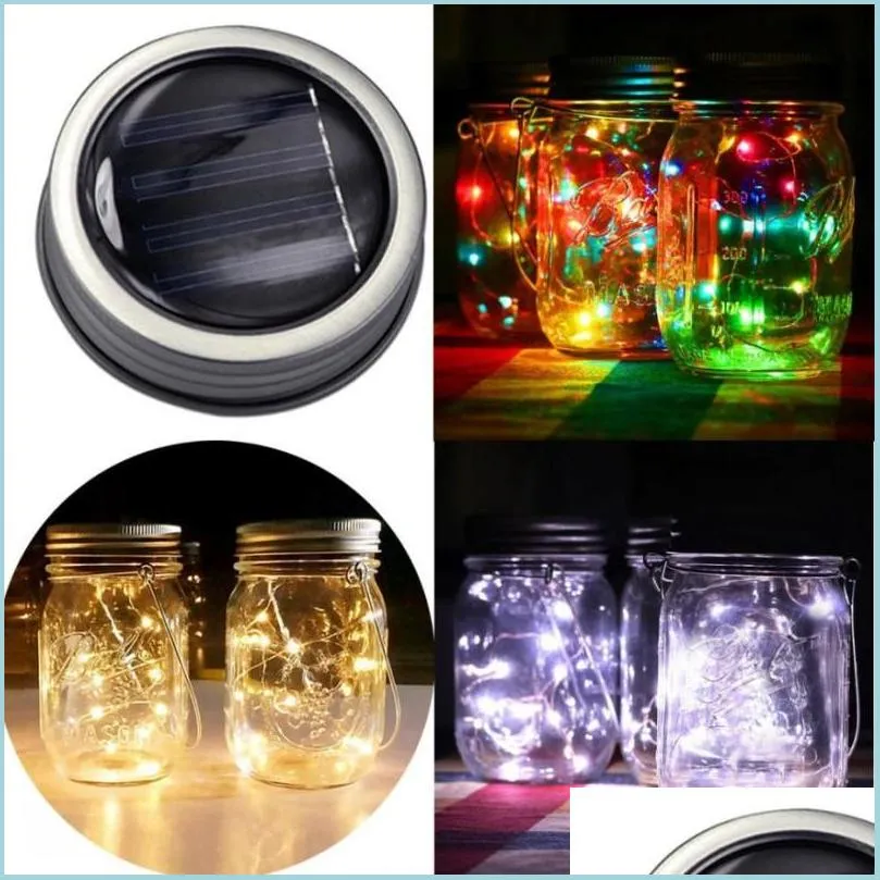 Autres Fournitures De Fête D'événement 10 Led Solaire Mason Jar Couvercle Fée Chaîne Lumière Jardin Suspendu Lampe De Noël Décoration Extérieure Dhwc1