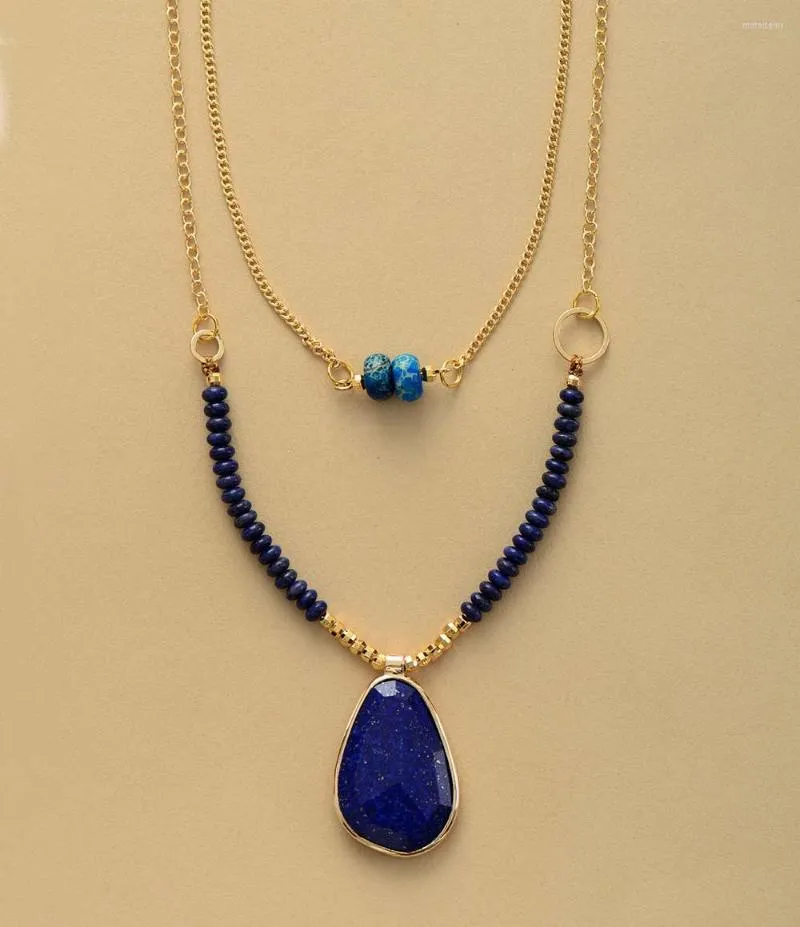 Colares pendentes Lapis de pedra natural azul da moda 2 Camadas curtas garotas de moda exclusivas jóias adolescentes joias por atacado