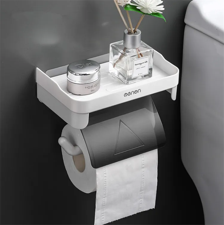 Bathroom Shelves Wall Mount Roll Paper Storage Rack Multi function Toilet Holder 3 Colors Accessories 230330