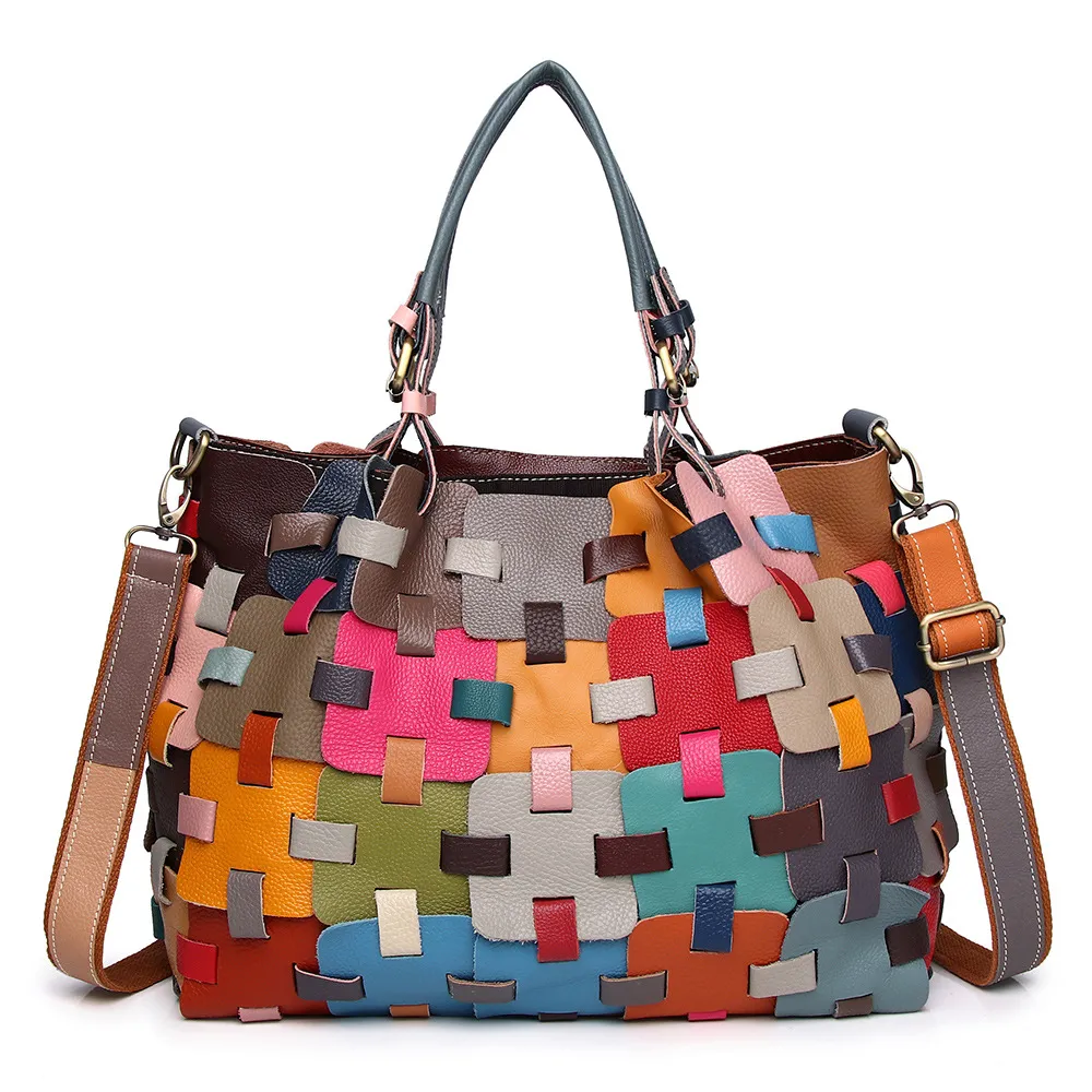 Bolso de bolso de cuero genuino, bolso de cartera de mujeres, bolsos de hombro de material de piel de vaca, 35 cm