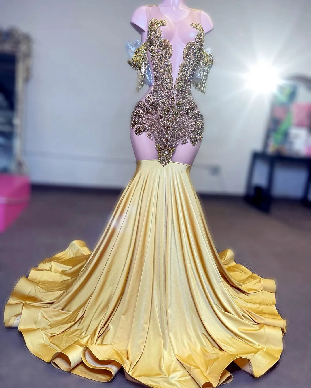 Luxurious Mermaid Sexy Evening Dresses Lace Beaded Prom Dresses Vintage Formal Party Second Reception Gowns,BL18611 main image 1
