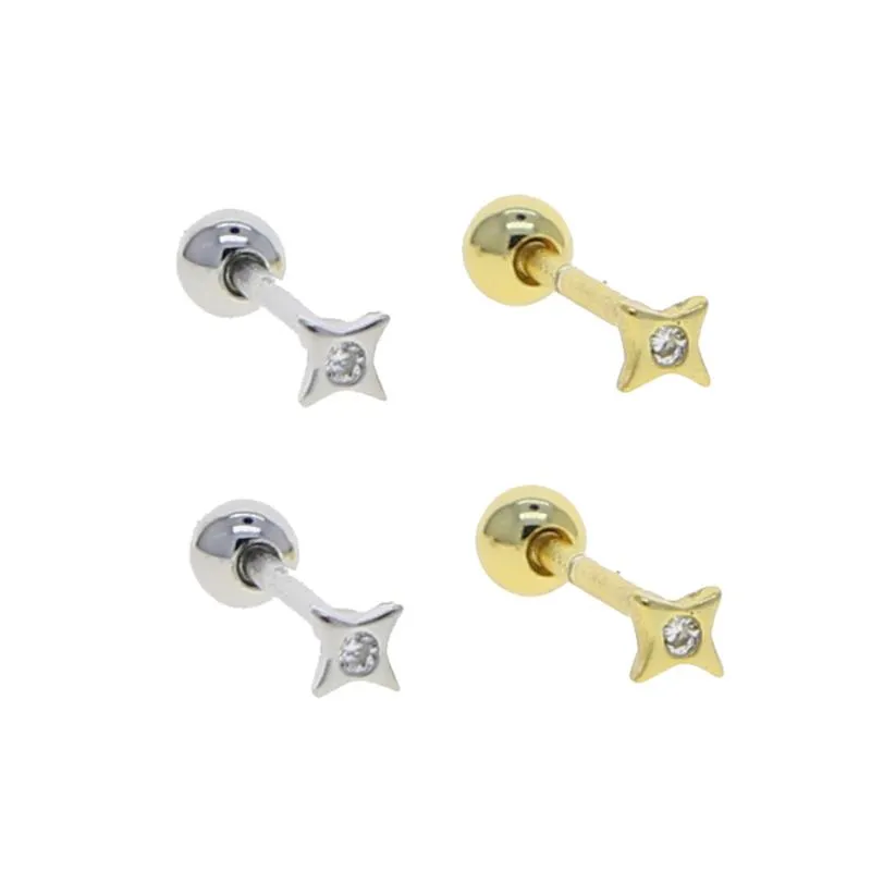 Boucles d'oreilles délicates en argent sterling 925, mini breloque en forme d'étoile à géométrie mignonne avec pavé de CZ clair, bijoux de fête à la mode pour femmes