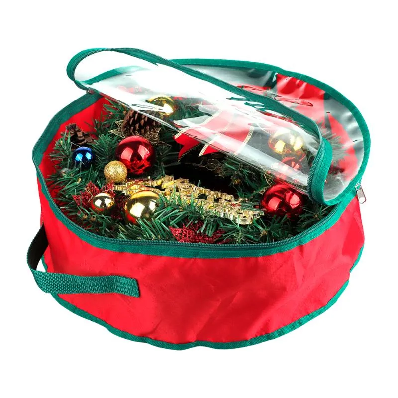 Storage Bags Transparent Christmas Wreath Bag With Handle Cover Fpldable Tear Resistant Xmas Decor Accessories OrganizerStorage