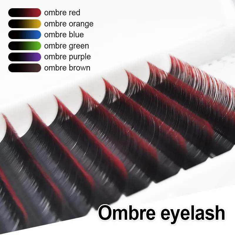 Ferramentas de maquiagem Comprimento misto Ombre Colorido Extensões de cílios pessoais verdes amarelo vermelho roxo Falso Mink 230330