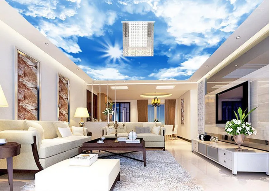 Wallpapers 3d Ceiling Wallpaper Stereoscopic Custom Blue Sky And White Clouds Living Room European