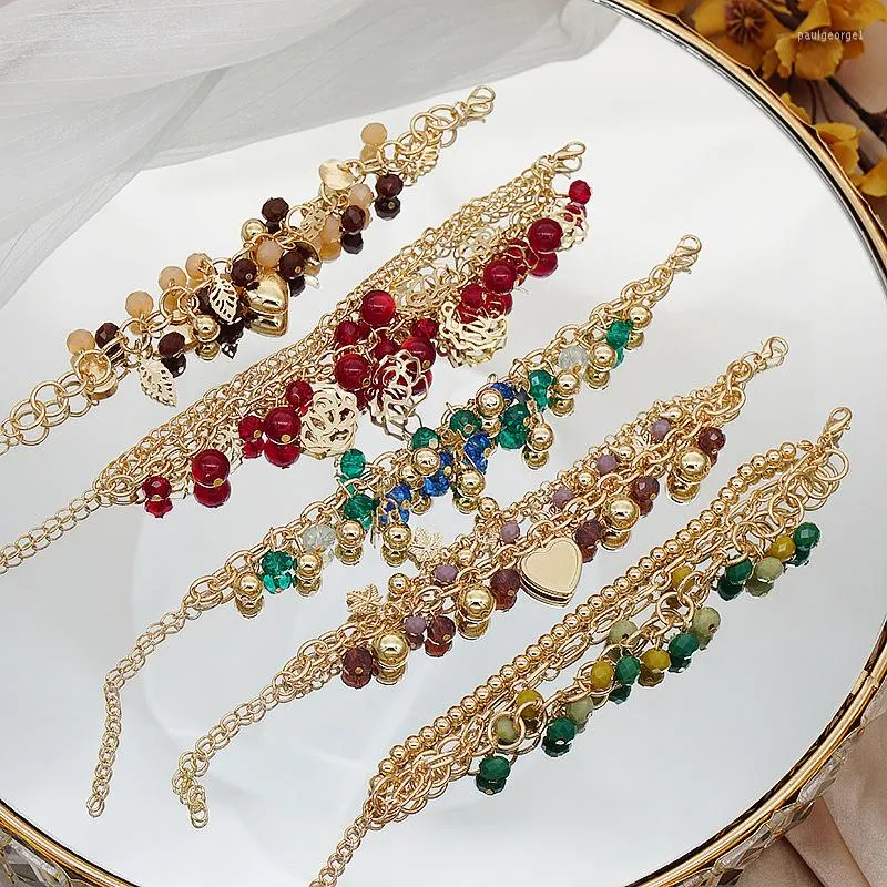Charmarmband som säljer fashionabla bohemiska hjärtblommor armband ol handsträng flerskikt pärlstav hänge för kvinnor
