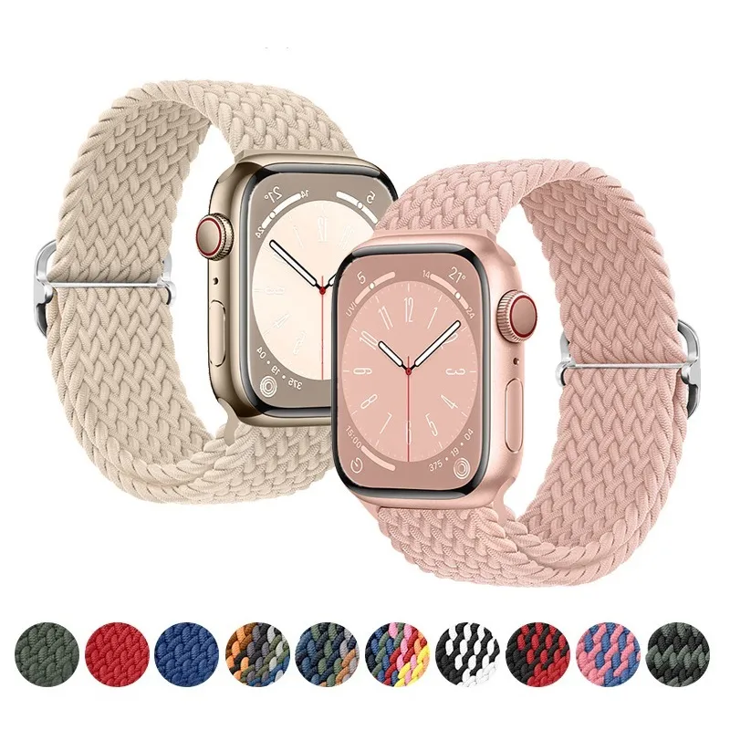 Braided Solo Loop Compatible with Apple Watch Band 38mm 40mm 41mm 42mm 44mm 45mm 49mm Stretchy Straps Elastic Sport Wristbands for iWatch Series 8 7 6 5 4 3 2 1 SE Ultra