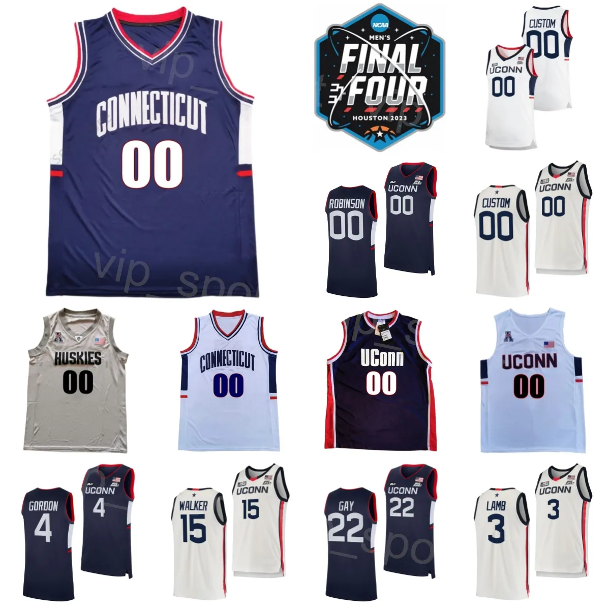 College UConn Huskies Basketabll Jersey 2023 Final Four 15 Kemba Walker 34 Ray Allen 4 Ben Gordon 3 Jeremy Lamb 22 Rudy Gay 32 Richard Hamilton University Sewn On NCAA