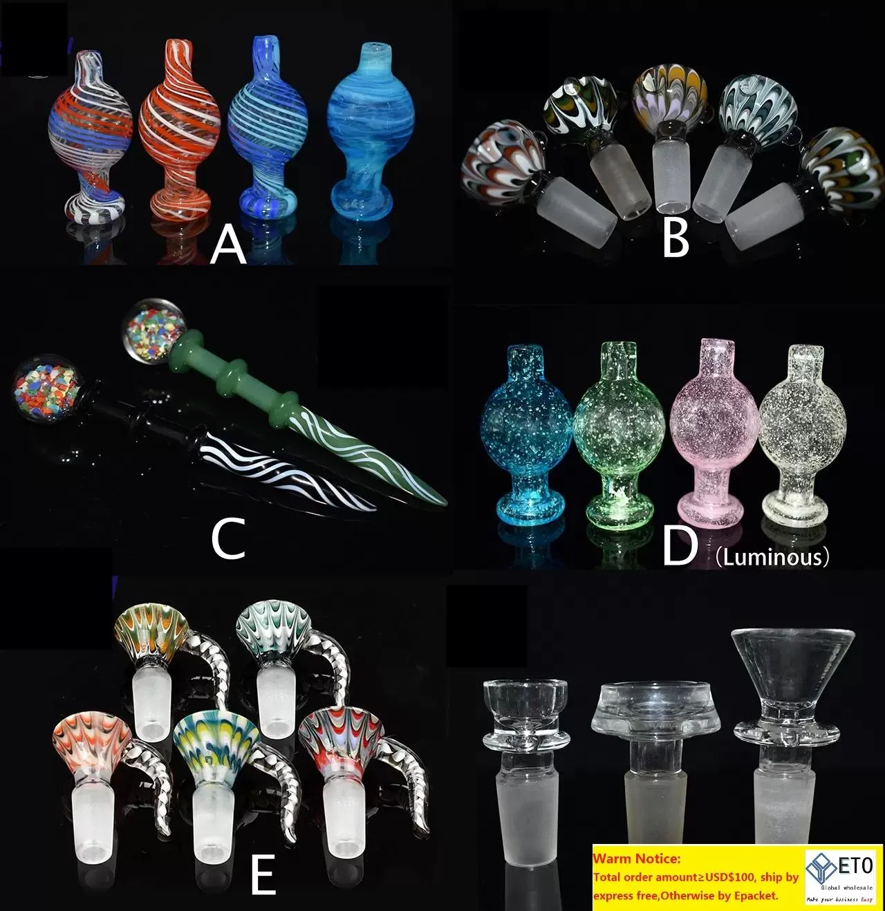 Couleur UV Bubble Carb Cap Ball Verre Lumineux Quartz Banger Nails Pour Bord Biseauté Cyclone Spinning Carb Caps Verre Bongs Pipe Dab Rigs