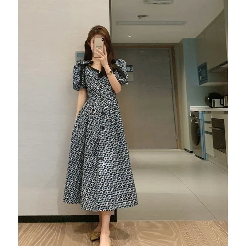 Casual Dresses Summer Women's Vintage Flower Sundress Short Sleeve Bodycon A-line Midi Dress Elegant Women's Tunic Vesido Casual Dress 230330