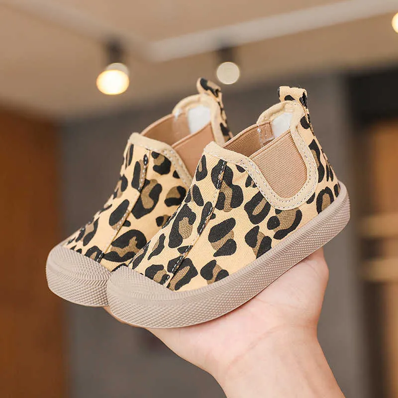 Athletic Outdoor Young Children Shoes Spring Kids Canvas Shoes Fashion Leopard Print Boys Comfortable Casual Shoes For Girls Child Sneakers Boots W0329