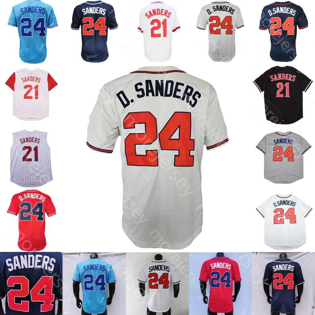 Deion Sanders Jersey Vintage biały Baby Blue sweter czerwony krem granatowy szary Cooperstown Player wersja prążkowany czarny rozmiar S-3XL