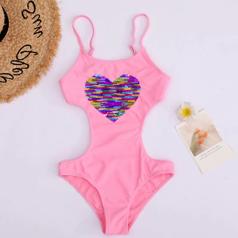 Women's Swimwear Heart shaped sequin beach swimsuit Summer children's swimsuit Children's Monokini swimsuit 230329