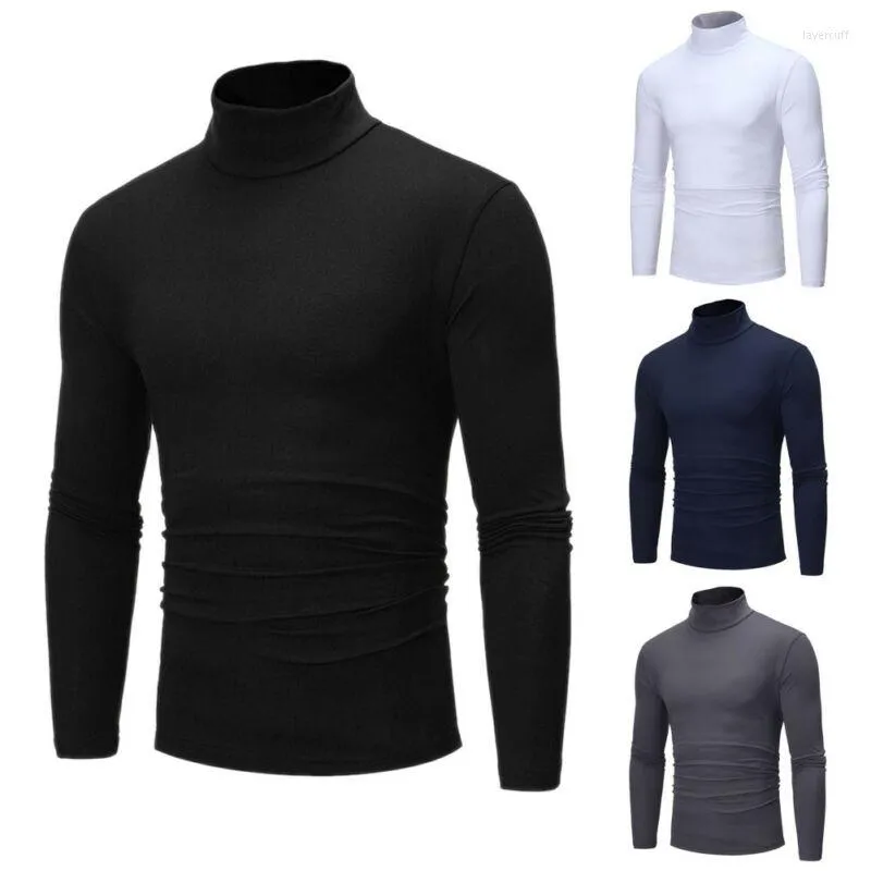 Men's T Shirts 2023 Male Winter T-Shirts Warmer Fashion Mens Cotton Turtle Neck Turtleneck Sweaters Stretch Shirt Tops Plus Size