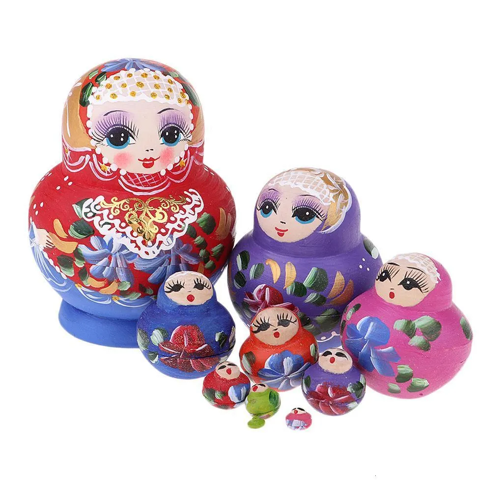 10 PCS Flower Girls Wooden Russian Nesting Dolls Matryoshka Toy