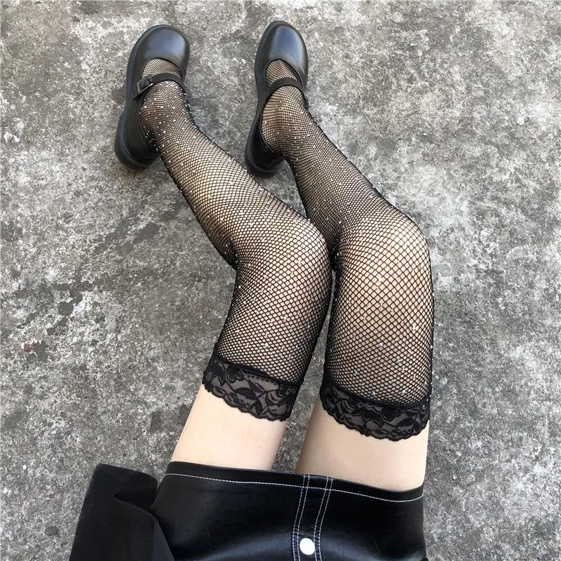 Mulheres meias de meias sexy meias de tubo sobre o joelho jacquard líquido pequeno buraco de peixinha renda lolita jk garotas festa