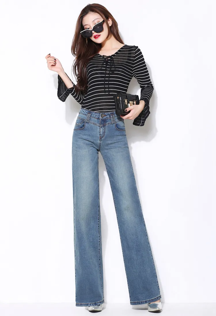 Jeans pour femmes printemps et automne Mode décontractée grande taille Taille haute Droite lâche marque femme femme large jambe stretch jeans 230330