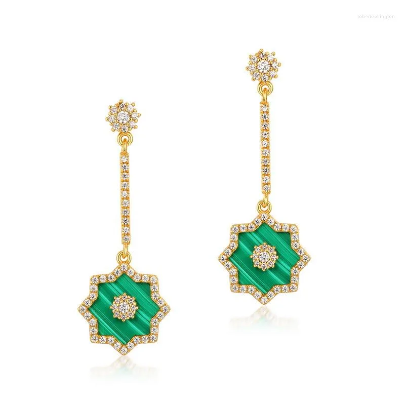 Kolczyki Dangle Star Kształt Malachite Drop 10k Gold Ins Korea Design 925 Srebrny kamień szlachetny dla kobiet Prezent