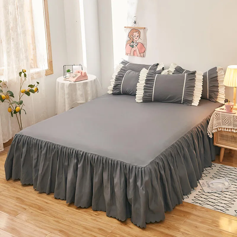 ベッドスカートボネンジョイ1ピースグレーの寝具シート/大きな固体の寝具付きの大きな固体の寝具枕ケースを注文する230330