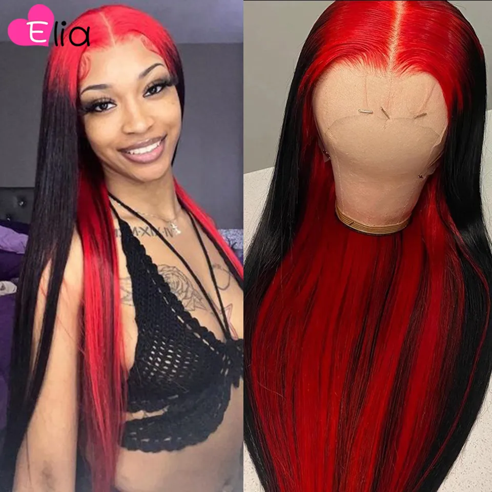 200Dnsibe completa 36 polegadas ombre ombre vermelho de cor vermelha perucas de renda brasileira Red Destaque Red Lace Frontal Wigs Synthetic for Women Pré -exibido