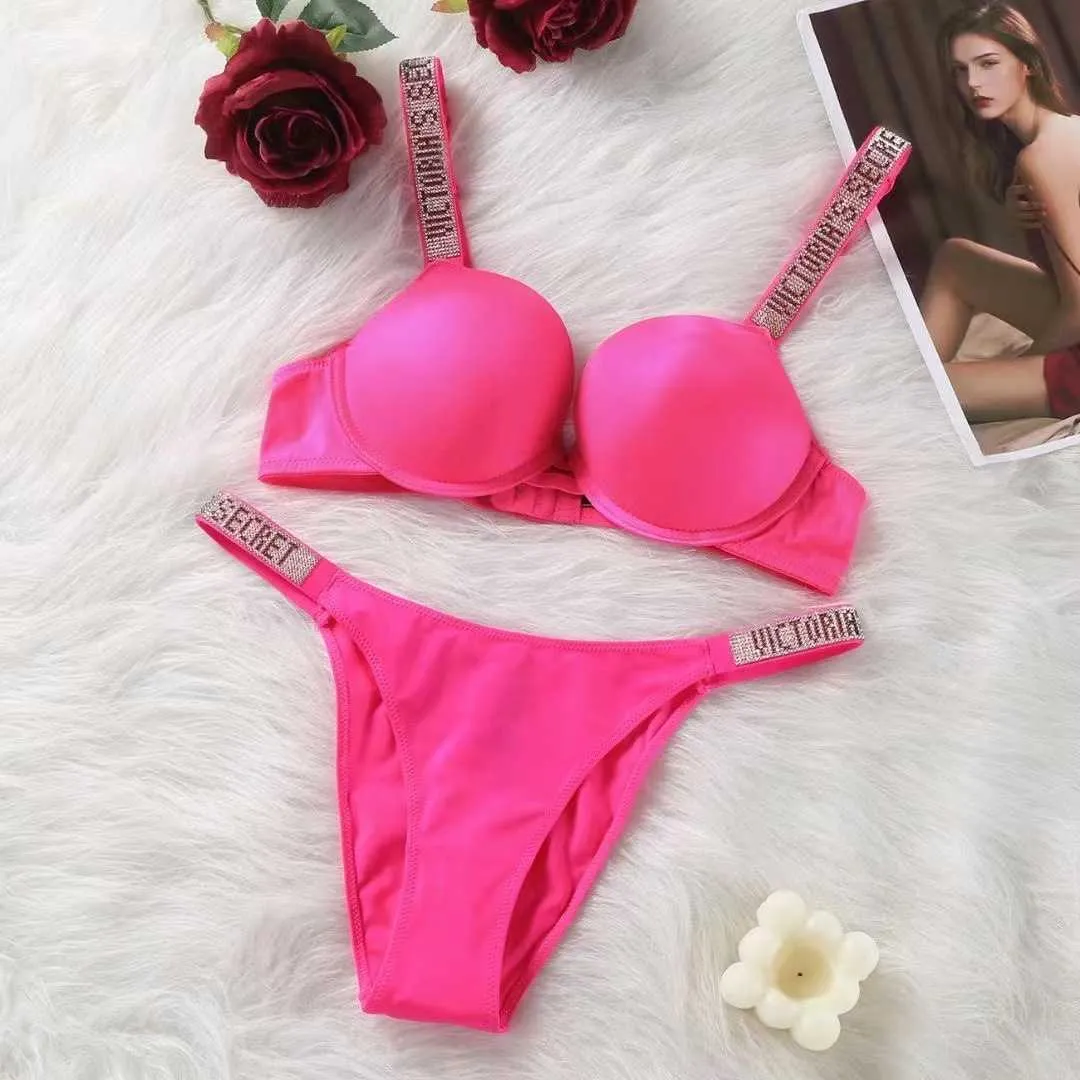 Rhinestone Seamless Push Up Bra Set Back For Women VS Brand Design, Plus  Size Red/Pink Y0911 From Bailixi04, $16.77