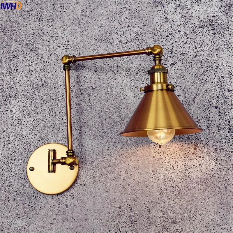 Wall Lamps IWHD Golden Retro LED Lamp Vintage Wandlamp Swing Long Arm Lights For Home Lighting Industrial Sconce Arandela