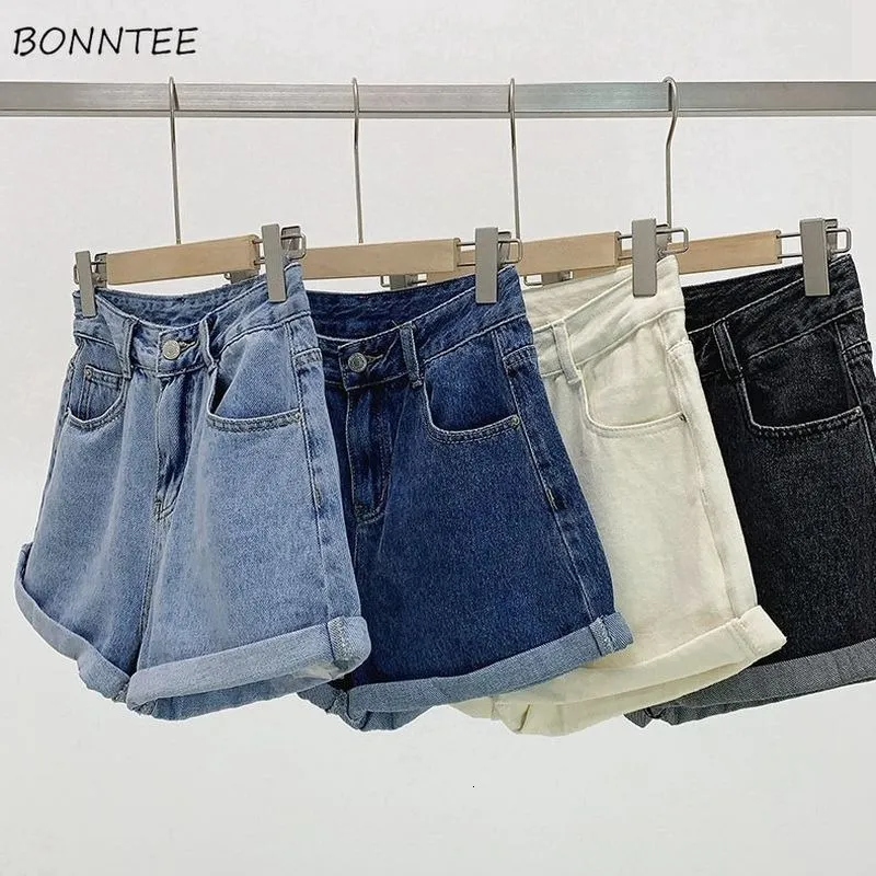 Женские короткие джинсовые винтажные летние базовые простые универсальные модели с высокой талией для отдыха Ulzzang Женская уличная одежда Шикарные классические Ins 230329