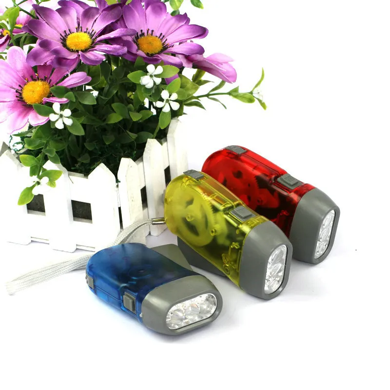 Party Favor LED Hand Pressing Dynamo Crank Power Wind Up Flashlight Torch Light Hand Press Crank Camping Lamp Light For Outdoor Home