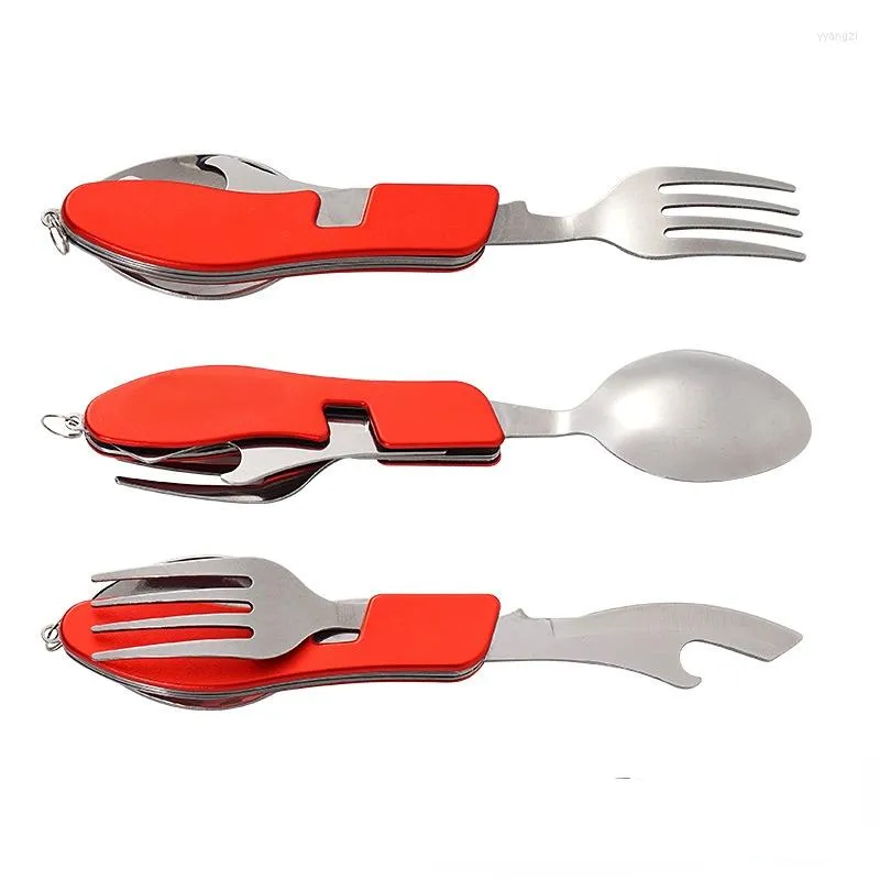 Set di stoviglie Stoviglie da esterno portatili Barbecue da campeggio Coltello pieghevole Forchetta Cucchiaio Tre in uno Picnic pieghevole in acciaio inossidabile