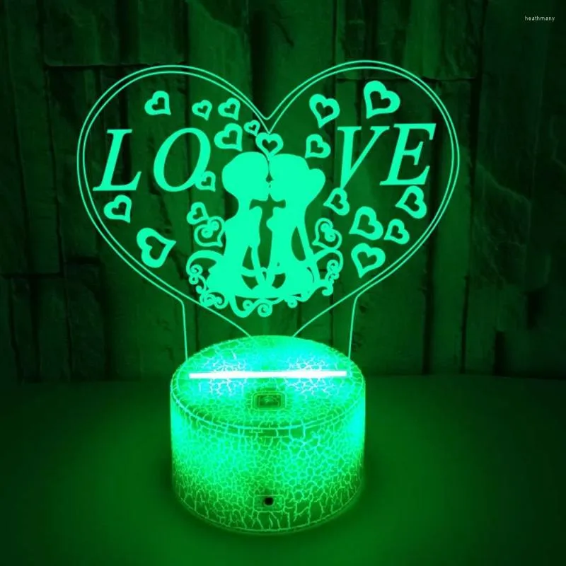 Nachtlichten Hart Love Paar Licht 7 Kleur Veranderende Illusievoorstel Decoratieve lamp Valentijnsdag Wedding Verjaardag Geschenken