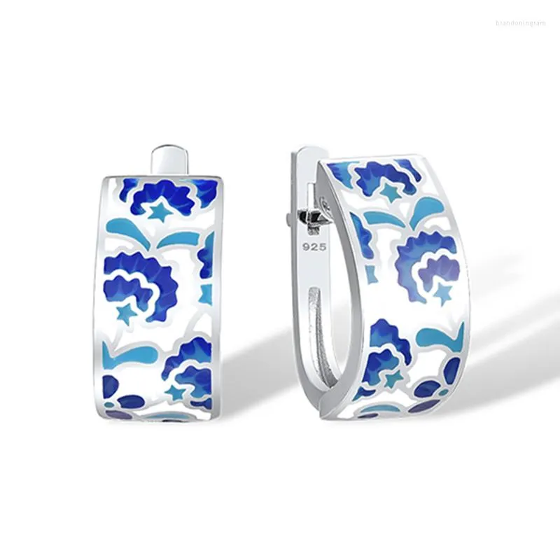 Серьги-гвоздики 2023, модные изысканные синие эмалированные элегантные цветочные серьги, женские серебряные цветные винтажные украшения для ушей, подарок
