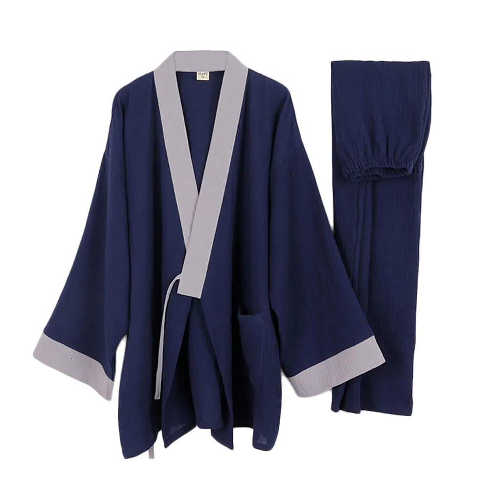 Vêtements de nuit pour hommes et pyjamas kimono japonais pour hommes à manches longues pantalons pour hommes en coton décontracté service à domicile pyjama deux pièces confortable 230330