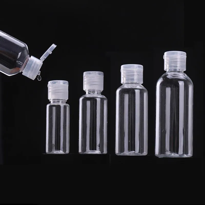 Botella de viaje de plástico de 20ml/60ml/80ml/100ml/120ml, botellas portátiles vacías con tapa abatible para champús y Gel de ducha